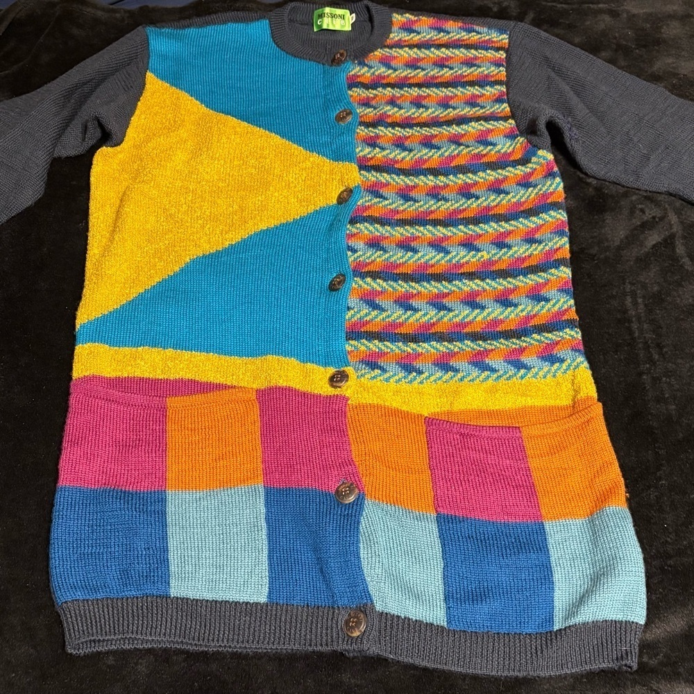 Vintage Missoni Club Colorful Patchwork Cardigan Sz 42/Us Large